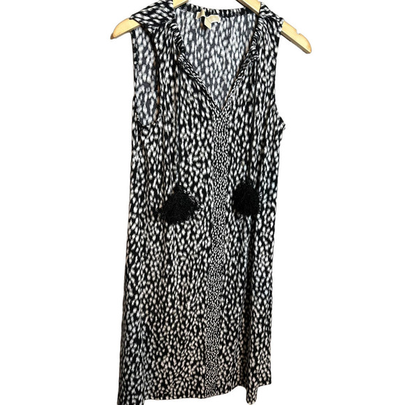 Michael Kors Sleeveless Dress BLACK White TASSEL SZ S - Picture 1 of 4